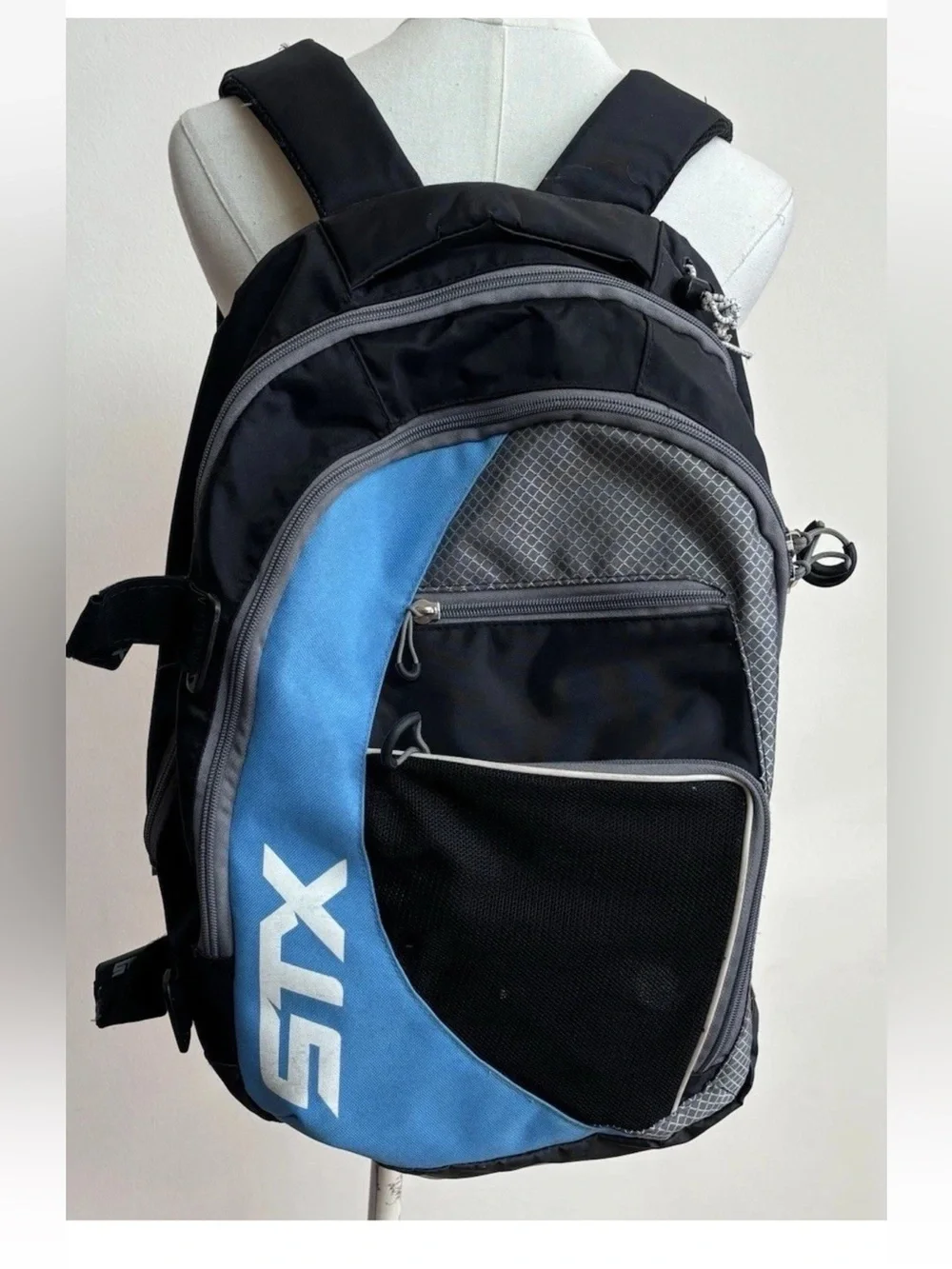 STX Lacrosse Field Hockey Backpack Black Blue Multi Pocket Gear Bag